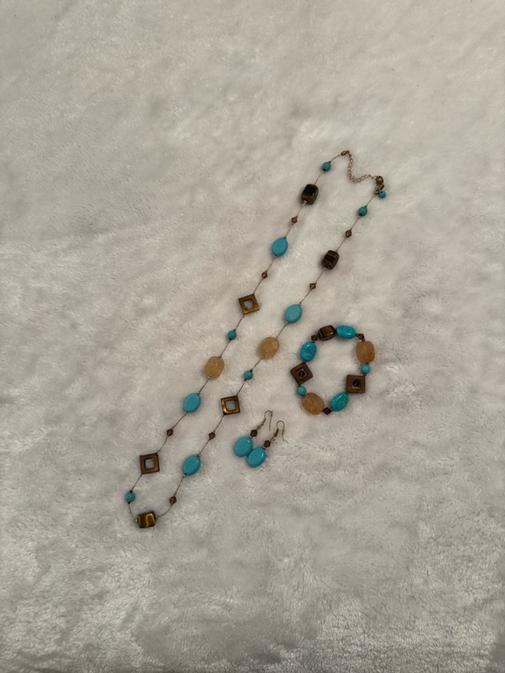Turquoise and Brown Bead Necklace, Bracelet & Earring Set